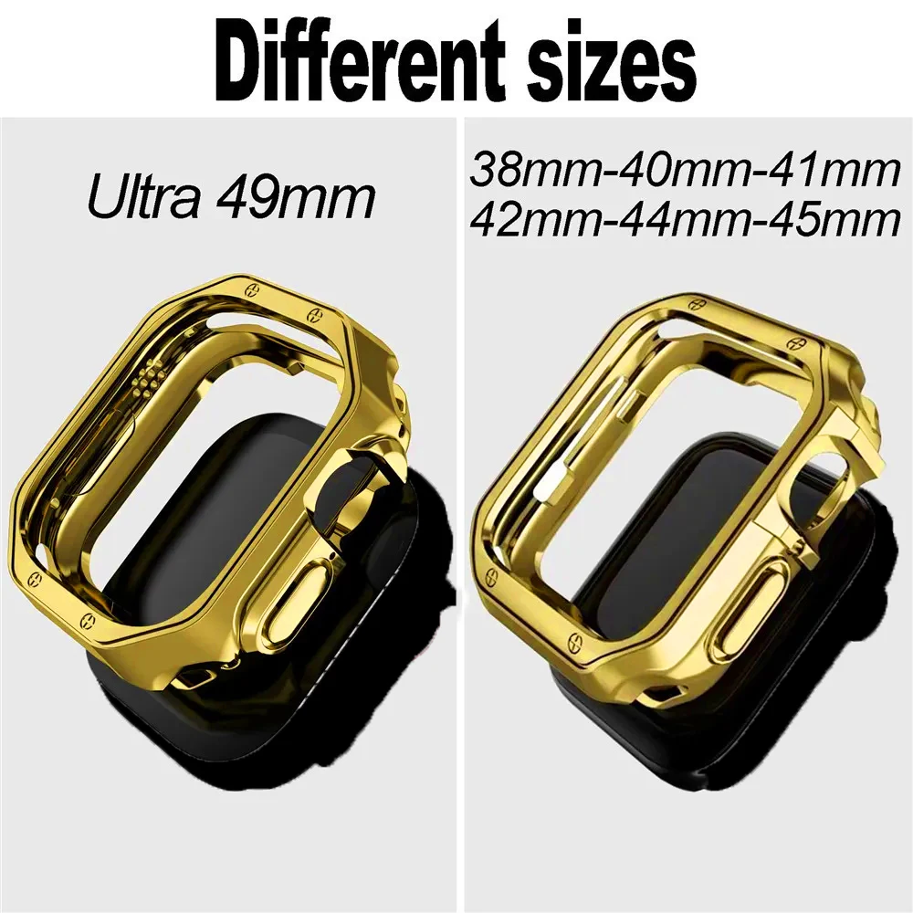 2in1 For apple watch 45mm 44mm 42mm 41mm 40mm 38mm band+case iwatch Ultra 2 49mm 9 8 7 6 se Stainless steel strap silicone case