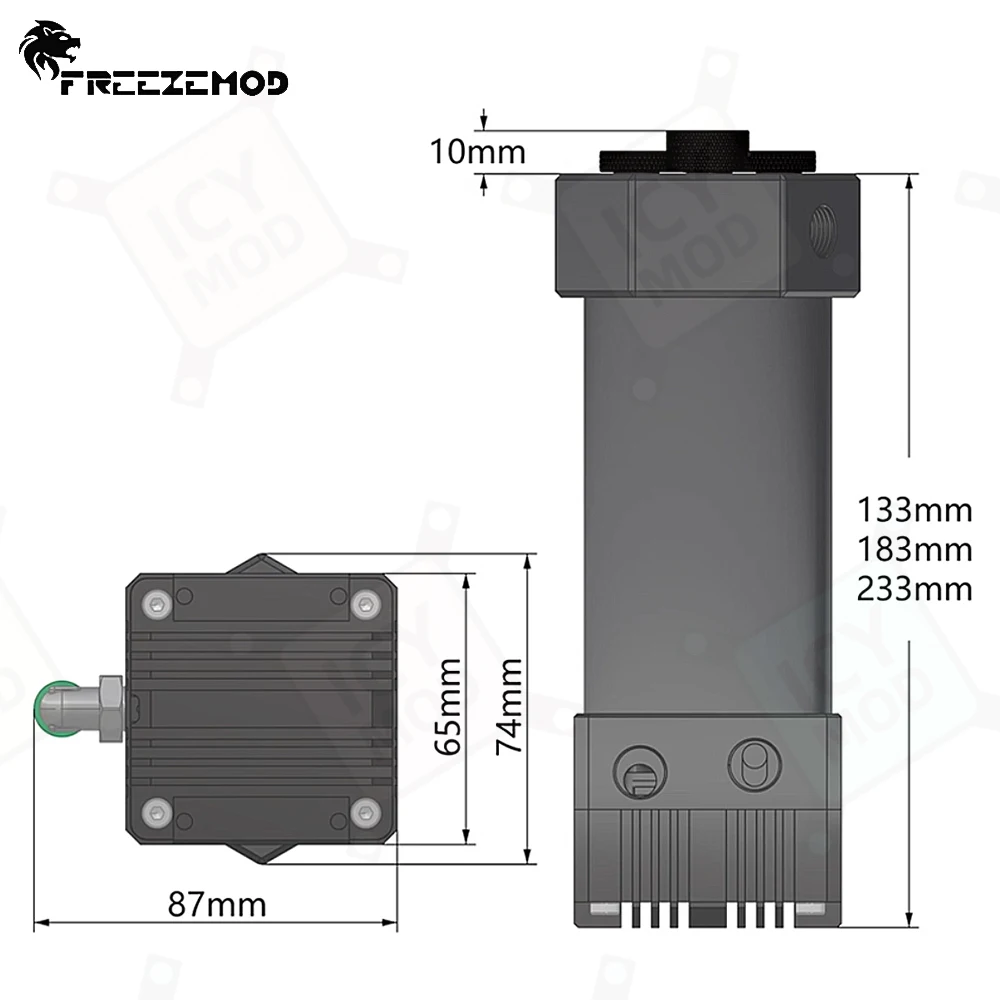 FREEZEMOD One-piece Aluminum Alloy Reservoir with Visible Capacity of 133mm/183mm/233mm and Exhaust Valve Pagoda PUB-JSM6