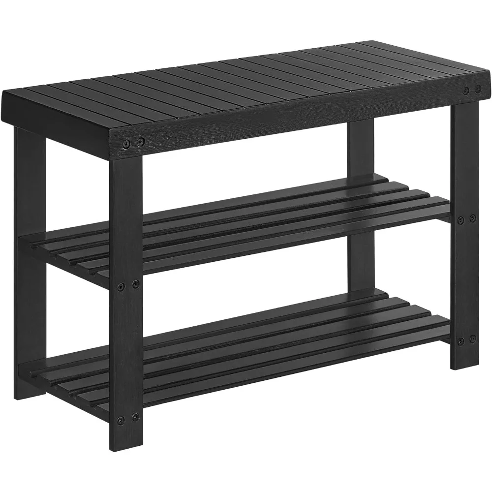 

Shoe Rack Bench, 3-Tier Bamboo Storage Organizer, Entryway Bench, Holds Up to 286 lb, 11.3 x 27.6 x 17.8 Inches, Black