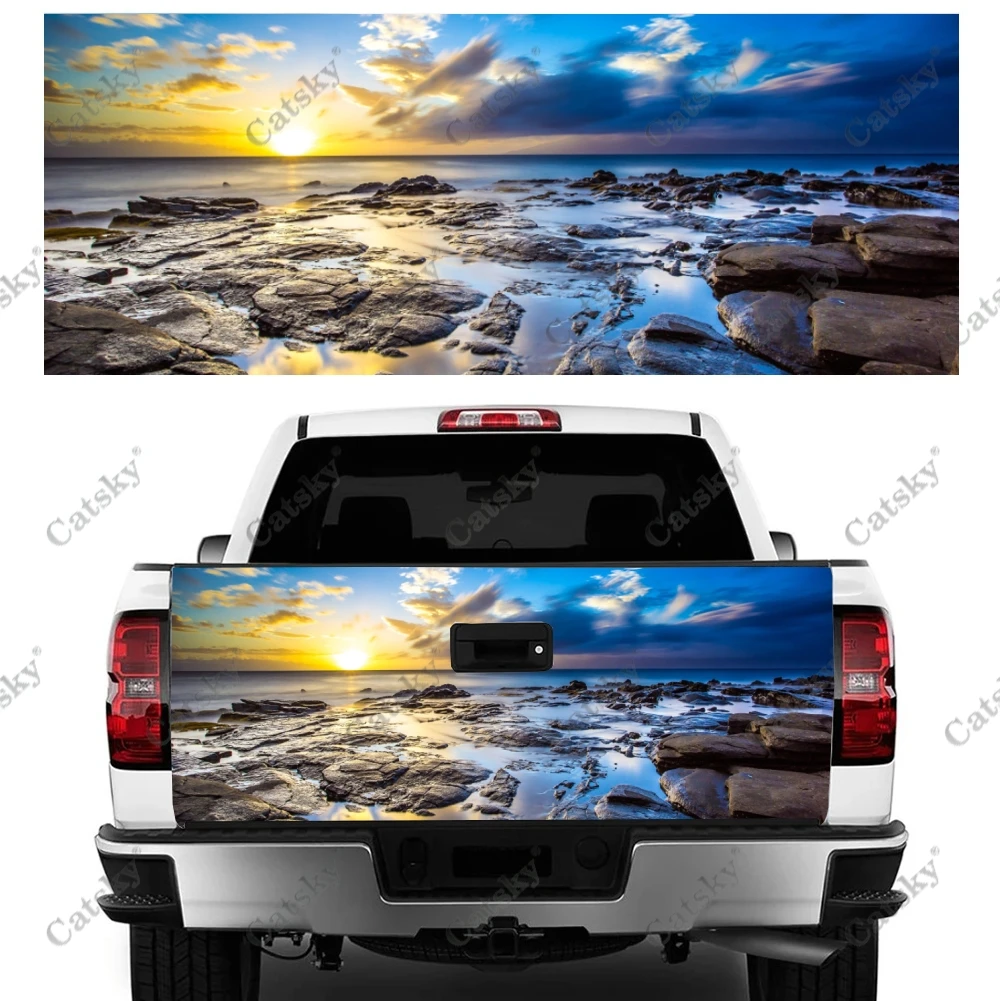 

Beach, Rocks, Sunset Car Tail Trunk Protect Vinly Wrap Sticker Decal Auto Hood Decoration Engine Cover for SUV Off-road Pickup
