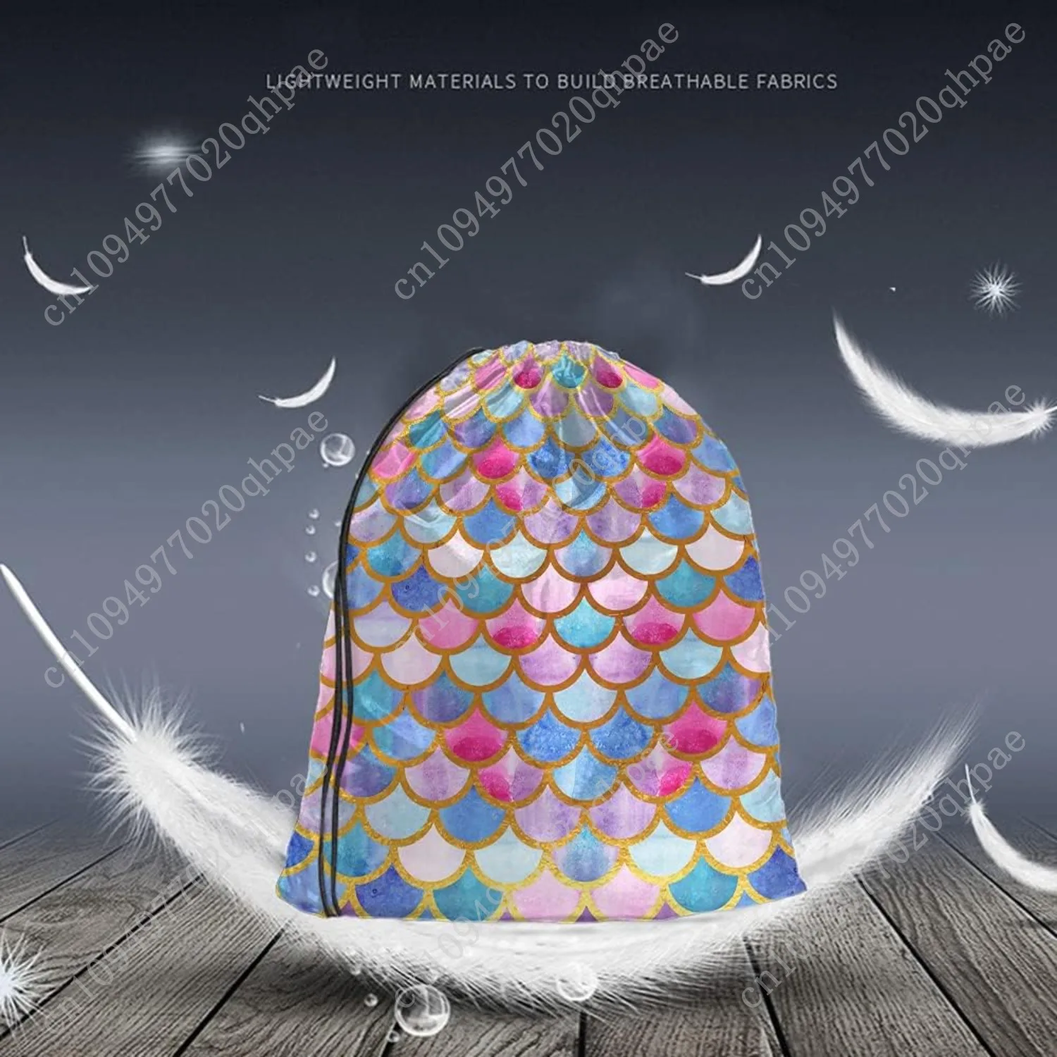 Bolsas con cordón de escamas de sirena, mochila, bolsa de acuarela, Animal, pez, patrón de cuento de sirena, diseño moderno, bolsa deportiva para gimnasio con cordón