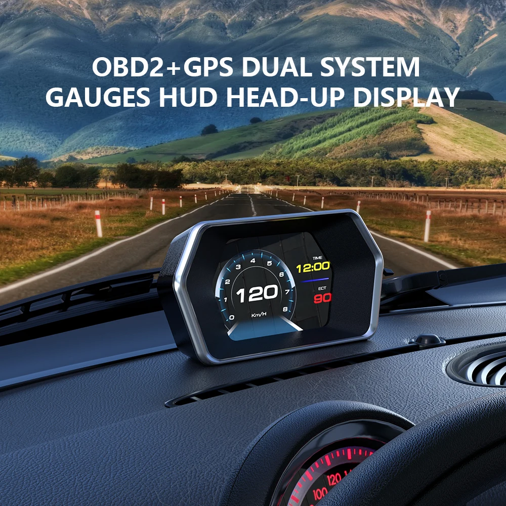 Car HUD Head Up Display OBD2 GPS On-board Computer Water Temp Fuel Consumption LCD Digital Speedometer Gauge Auto Speed Meter