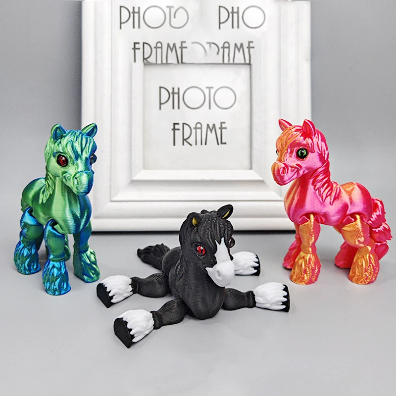 3D Printing Rainbow Horse Toy Flexible Joint Tail Movable Home Desk Decoration Cute Animal Figurine Kids Birthday Gift For Child - Detail 1