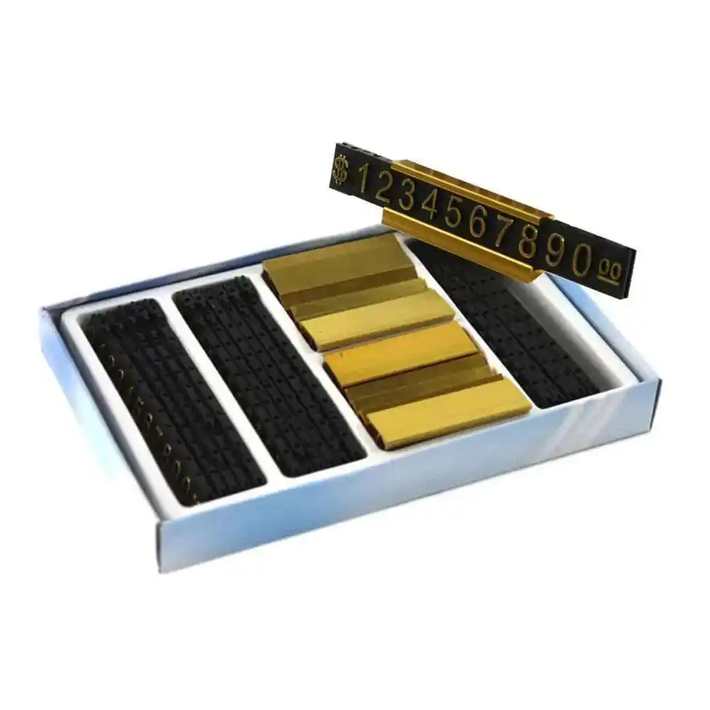 Counter Top Adjustable Price Tags Kit $ Euro Car Jewelry Clothes Numberal Digit Display Cube Sign Label Alloy Board Stand Frame
