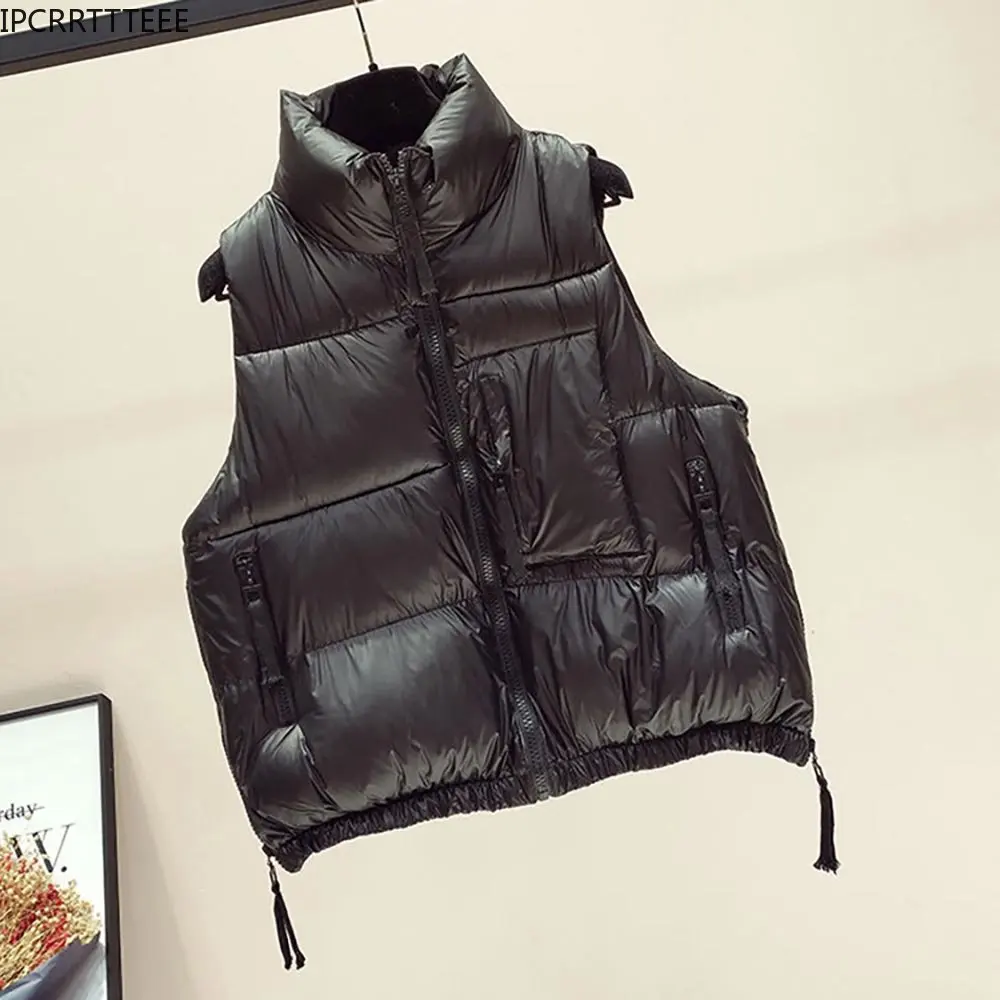 Women Autumn Winter Vest Solid Zipper Stand Collar Pockets Ladies Sleeveless Jacket Casual Loose Waistcoat for Female