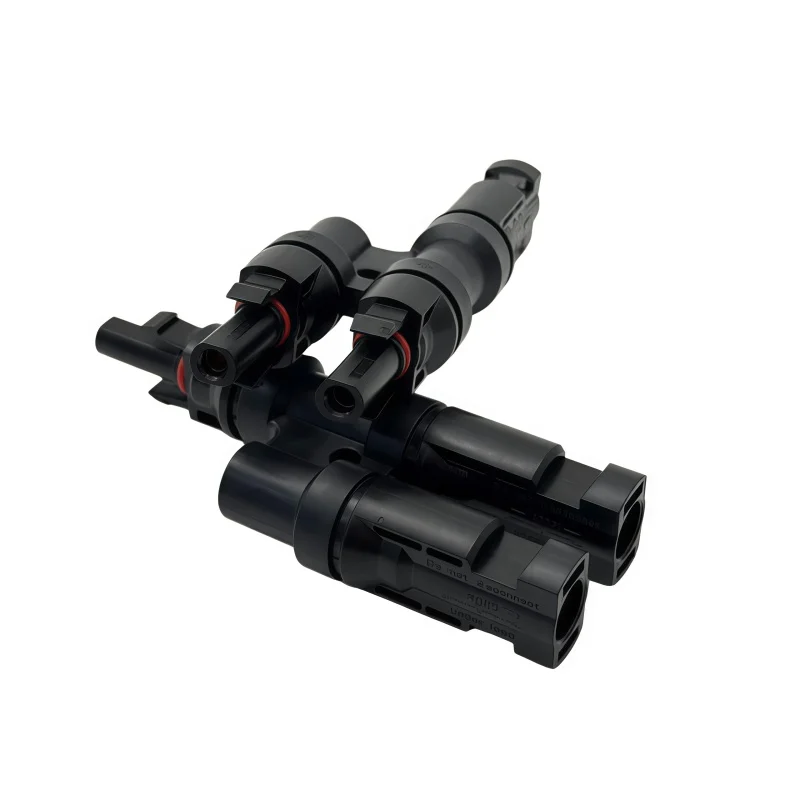 MC4 PV Connector for Solar Panel Modules, Including T-Type Adapter, 1-to-2, T3 One-to-Two, Series and Parallel Connections