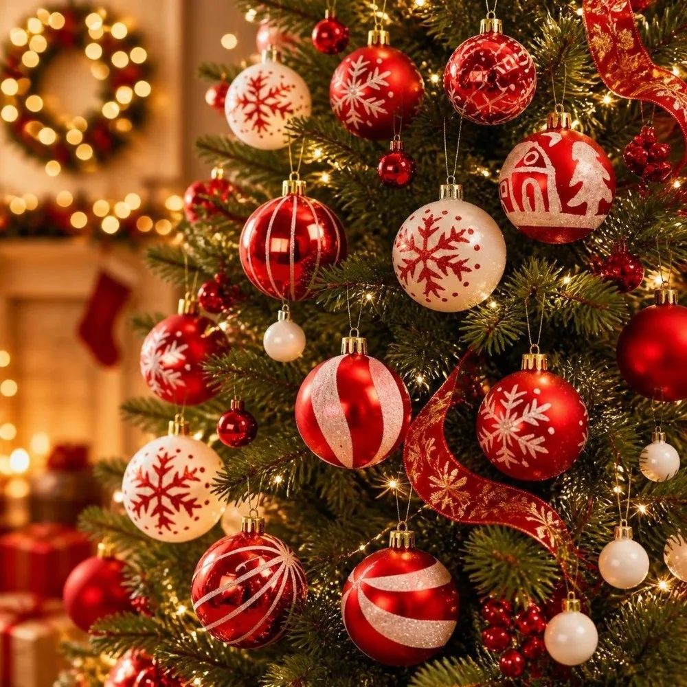 44Pcs/Set Durable 6/3CM Christmas Ball Shiny Creative Christmas Tree Balls Christmas Pendant Decorations Storefront