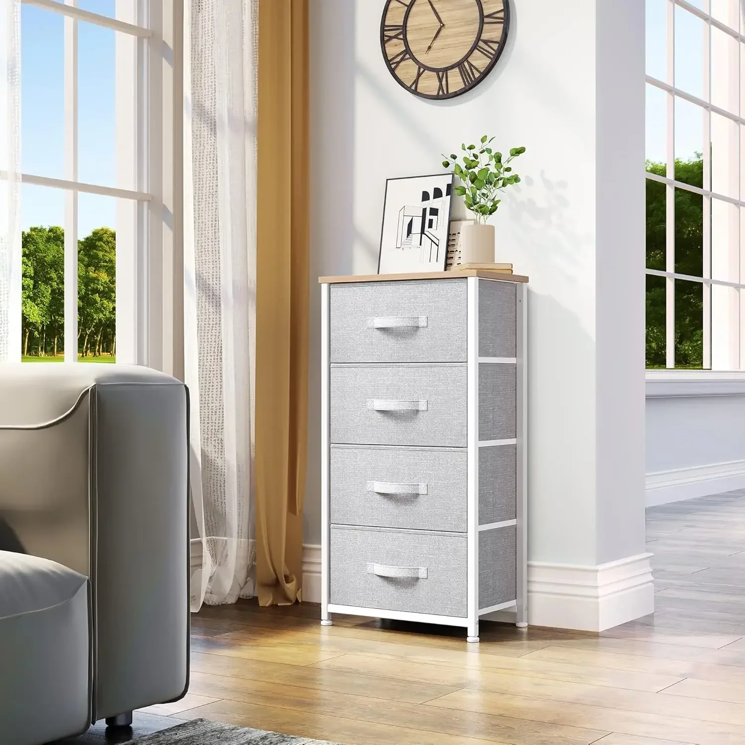 

A with 4 Drawers - Fabric Storage Tower, Organizer Unit for Bedroom, Living Room, Hallway, Closets & Nursery Sturdy Steel Frame