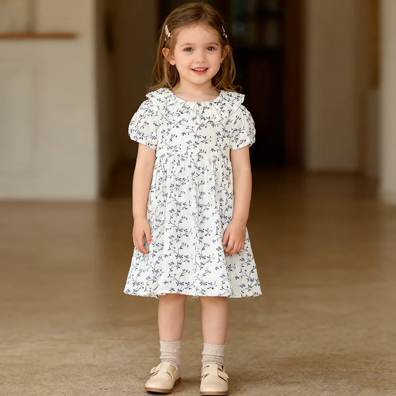 

Girls' Floral Dress Summer Style Little Girl Dress Doll Collar Lace Baby Girl Princess Dress Fashionable Children's Clothing