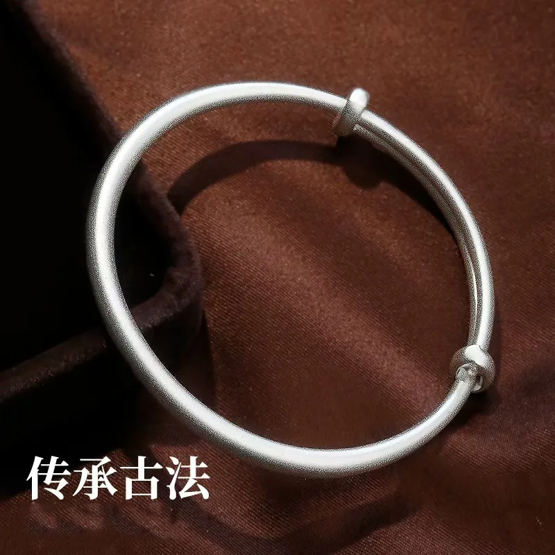 

999 Sterling Silver Plain Ring Bracelet Women's Fashion Smooth Solid Foot Silver Bracelet