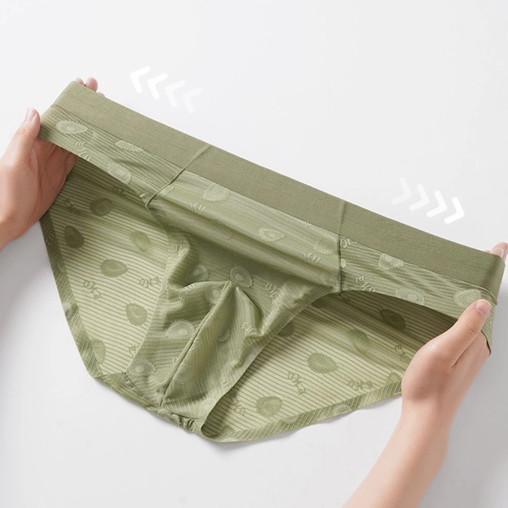 Men Thin Ice Silk Briefs Underwear For Man SissyBulge Pouch Japanese Thongs Solid Lingerie Ultra Hot Mid-waist Jacquard Panties
