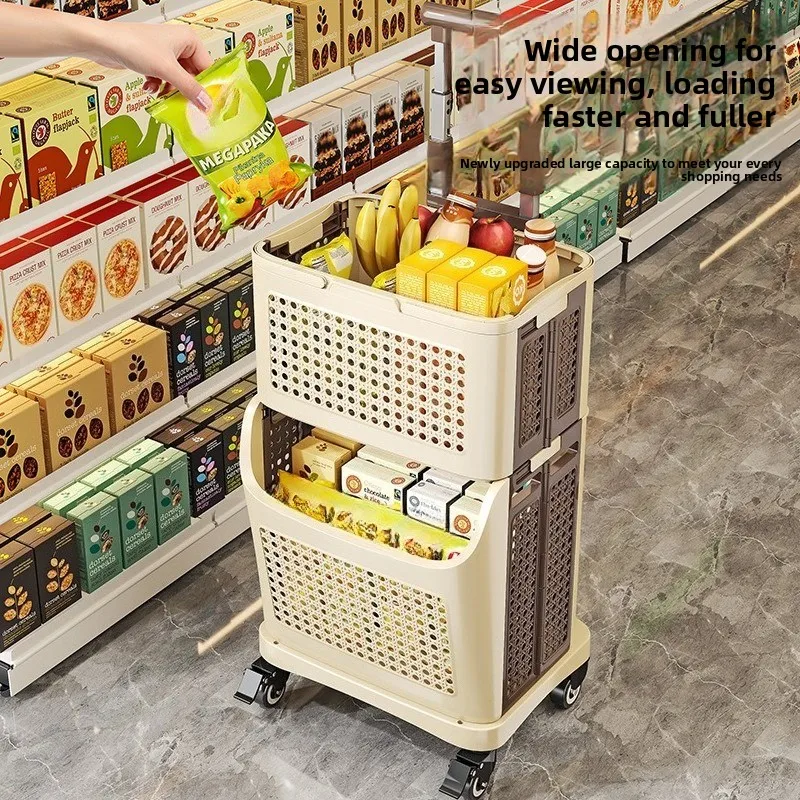 4 Wheel Foldable Shopping Trolley, Heavy Duty Home Grocery Cart,Camping Picnic Utility Wagon, Easy Move Lightweight Pull Carrier
