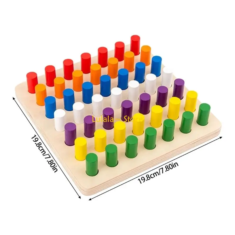 Y4QA لوحة فرز الألوان الخشبية التعليمية ذات العصي الصغيرة مع أوتاد ناعمة للأطفال الصغار من سن 3 سنوات فما فوق #6