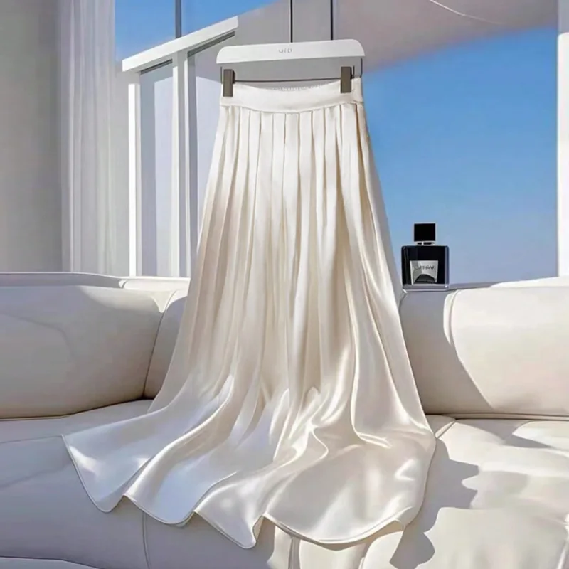 

Elegant Satin Skirt 2025 New Arrival Long A-Line Skirt for Women