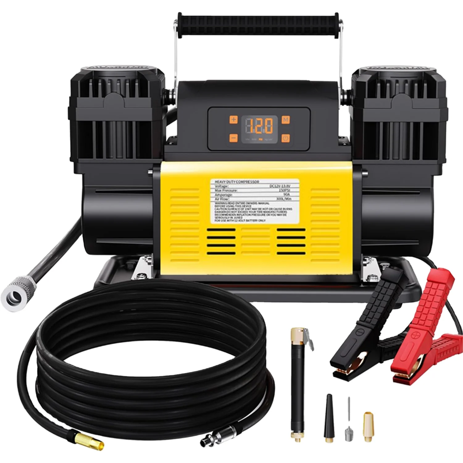 12V Air Compressor W/LCD Control Panel to Preset Target Pressure, 150PSI 12.35CFM Air Pump Inflator for Overland (Dual Cylinder)