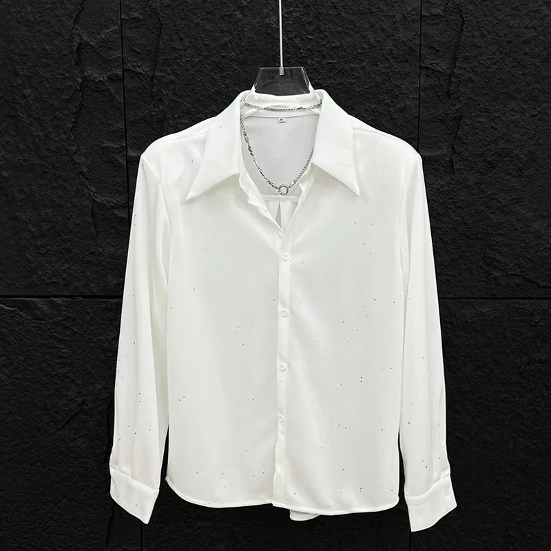 

2025 New Men's Long Sve irt Gold Stamp Loose Fit Nightclub Casual Sle Breathable Polyester Fiber Spring Autumn Wear
