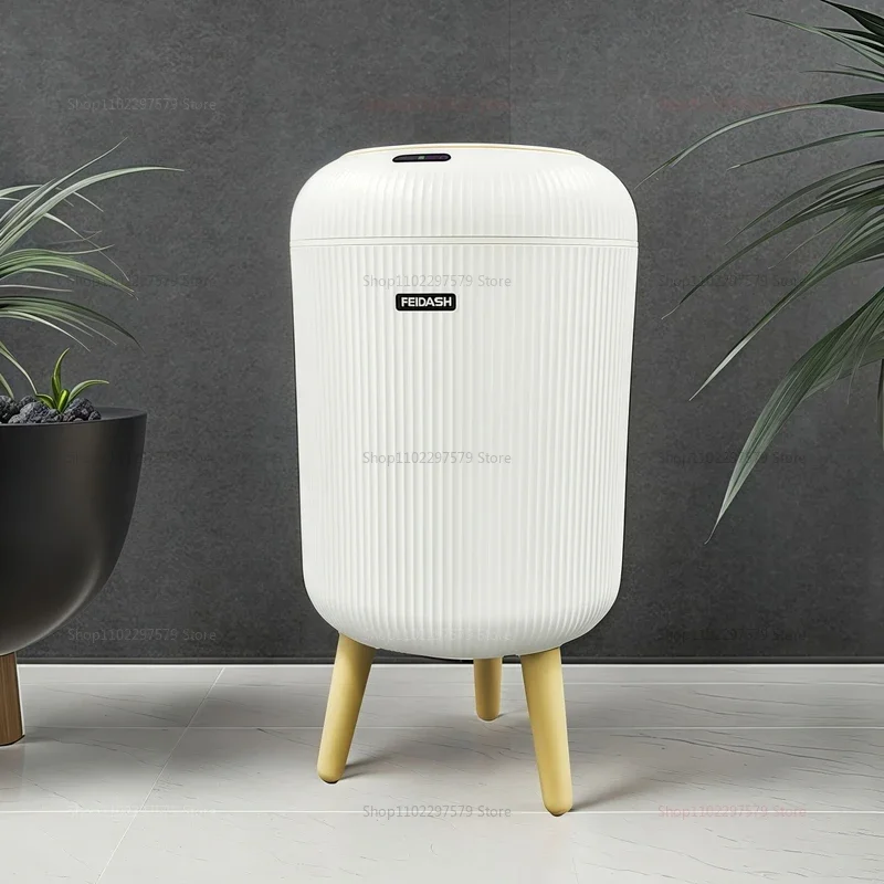 Smart Trash Can Automatic Flip Cover Simple White Can Be Used In Bedroom Office Kitchen Electricity Saving Trash Can Modern