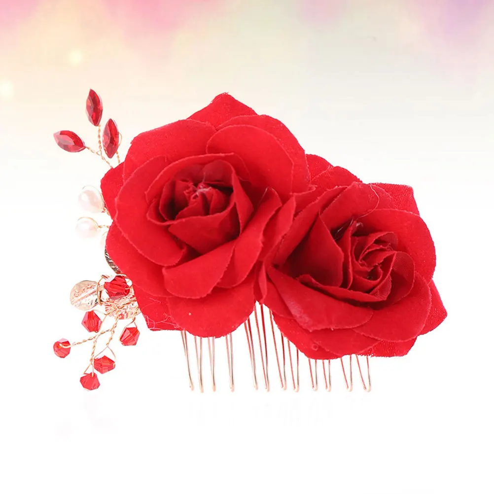 مشط شعر الزفاف الأنيق على شكل زهرة الورد، تصميم من القماش الرقيق، إكسسوار شعر الزفاف، غطاء رأس للحفلات الراقصة، غطاء رأس الزفاف #6