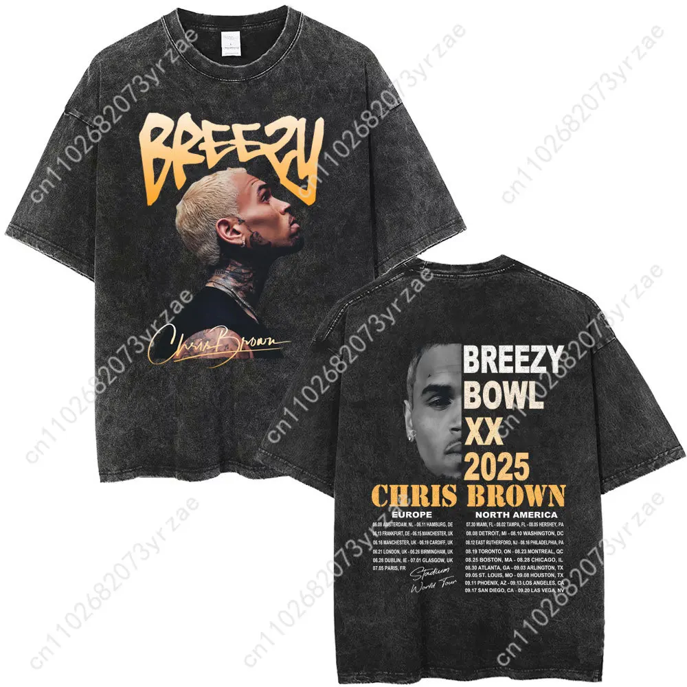 Rappeur Chris Brown rétro lavage t-shirt homme femme haute qualité Vintage t-shirt mode coton manches courtes doux dessus respirants