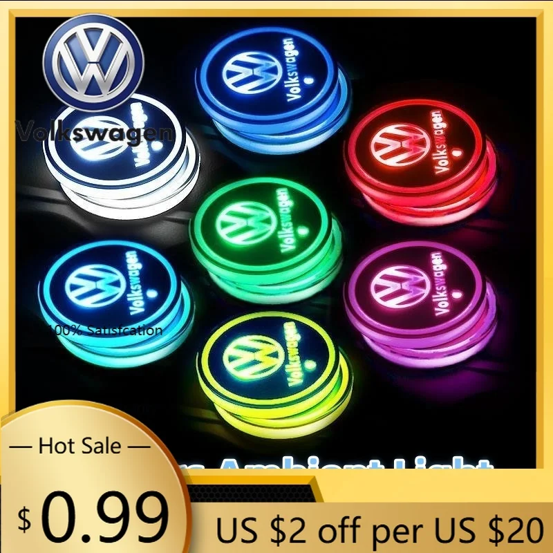 Posavasos con Luz Ambiental de 7 Colores para VW VOLKSWAGEN, Nuevo Modelo 2026, para Volkswagen VW MK4 MK5 MK6 MK7.5 TSI TDI Magotan B5 B