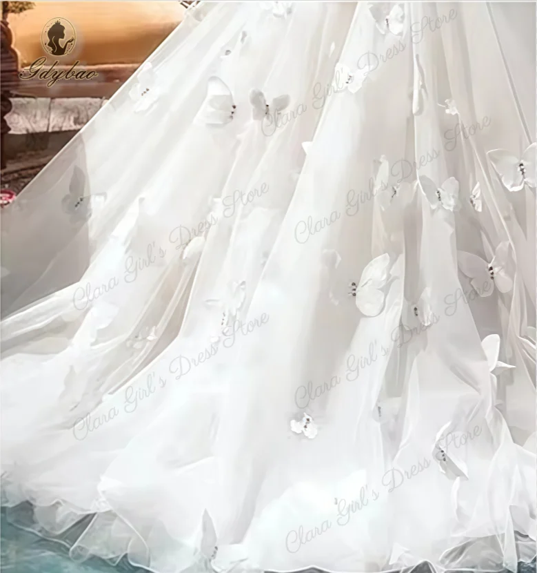 Robe de demoiselle d'honneur blanche élégante avec appliques papillon 3D, parfaite pour les fêtes d'anniversaire des enfants, les concours et la première communion