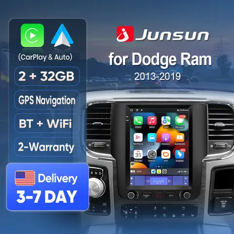 Junsun AI voz estéreo de coche Radio inalámbrica CarPlay para Apple Android Auto para Dodge Ram 1500 2500 3500 2013-2018 pantalla táctil BT