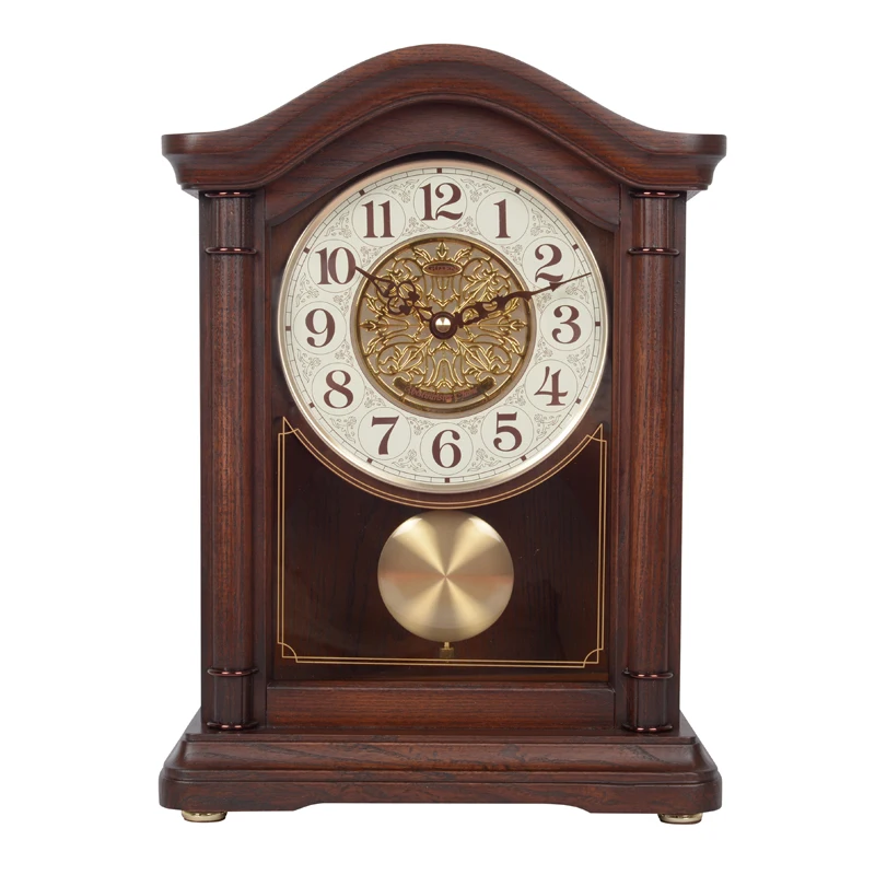 

Ash solid wood seat clock retro desk living room silent seat pendulum