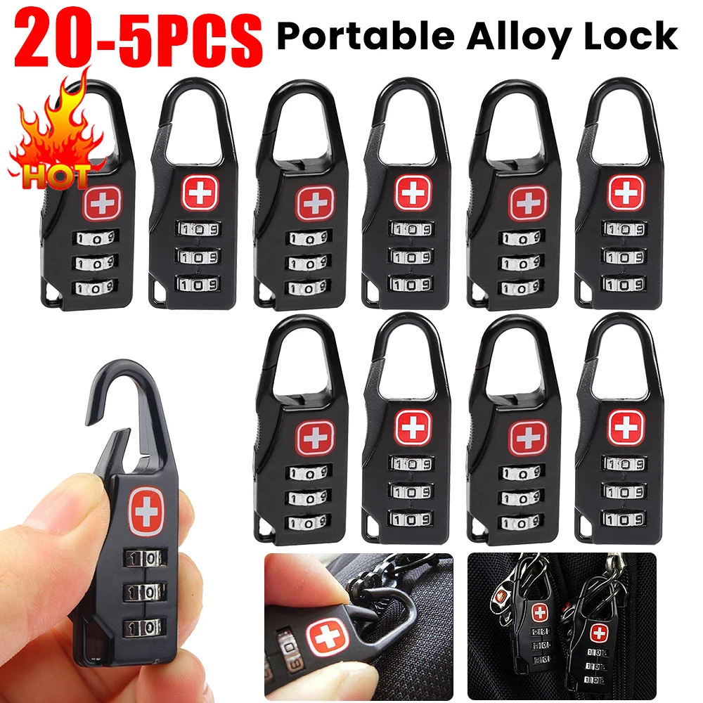 

5-20Pcs Alloy Mini Lock Padlock Outdoor Travel Luggage Zipper Backpack Handbag Safe Anti-theft Combination Code Number Lock