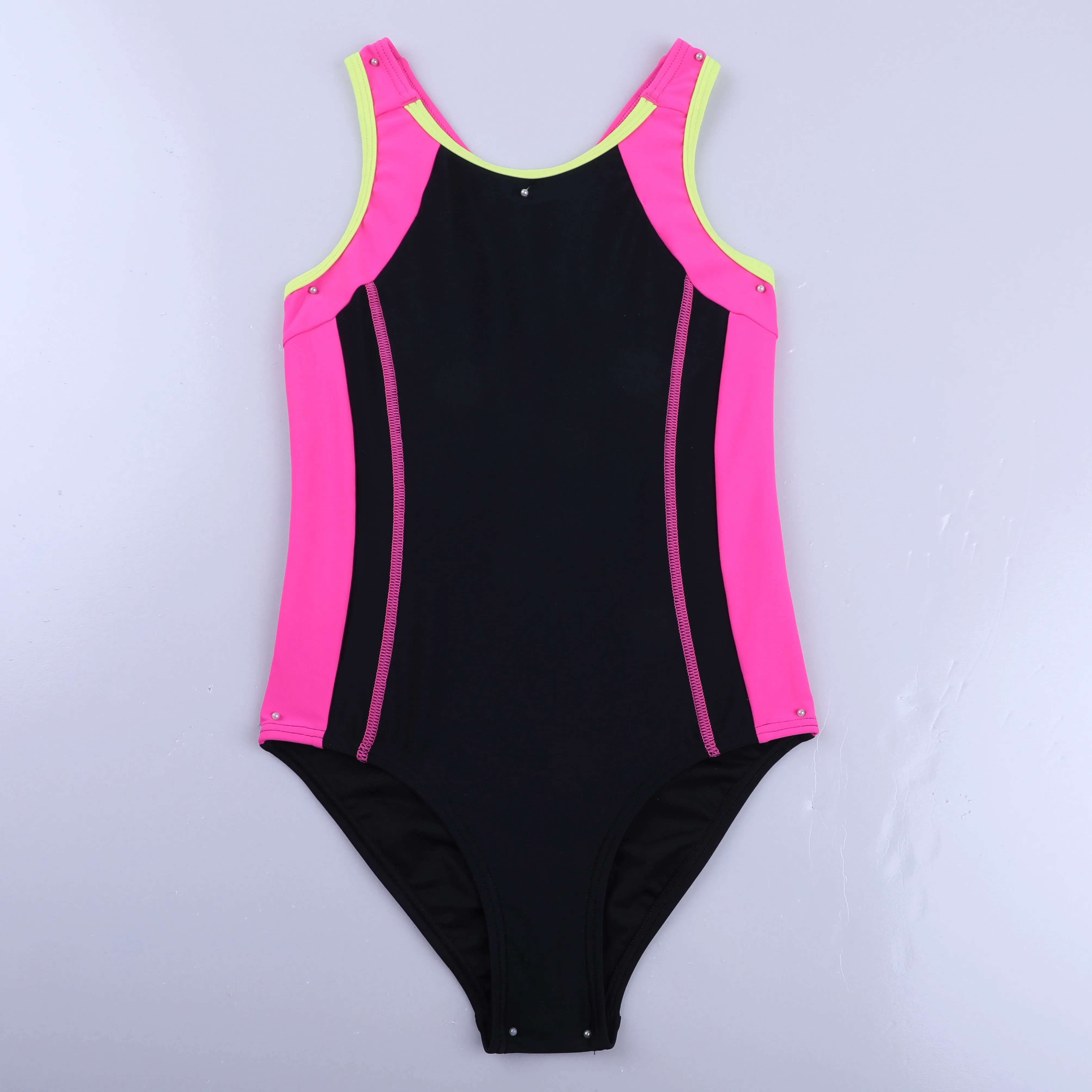 Anfilia Maiô de uma peça para meninas, gola redonda, alta elasticidade, racerback e buraco de fechadura, corte de perna modesto com roupa de banho acolchoada removível