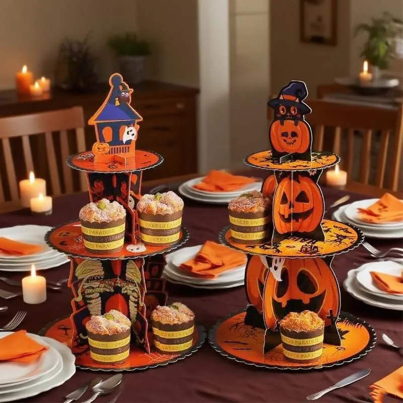 1–10PCS Halloween Cake Stand Paper Pastry Rack for Ghost Festival Party Table Decoration and Christmas Dessert Display