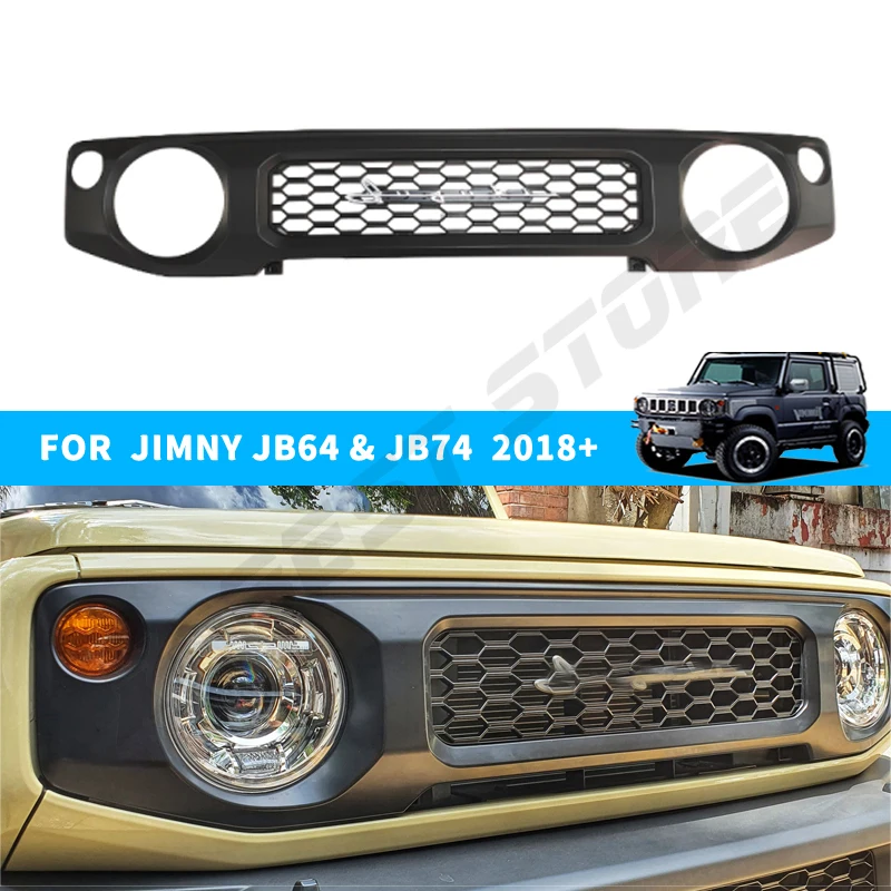 Car Grill Mesh Racing Grills Car Black Kidney Front Grille Cover Car Accessories with Logo For Suzuki Jimny JB64 JB74 2019-2023