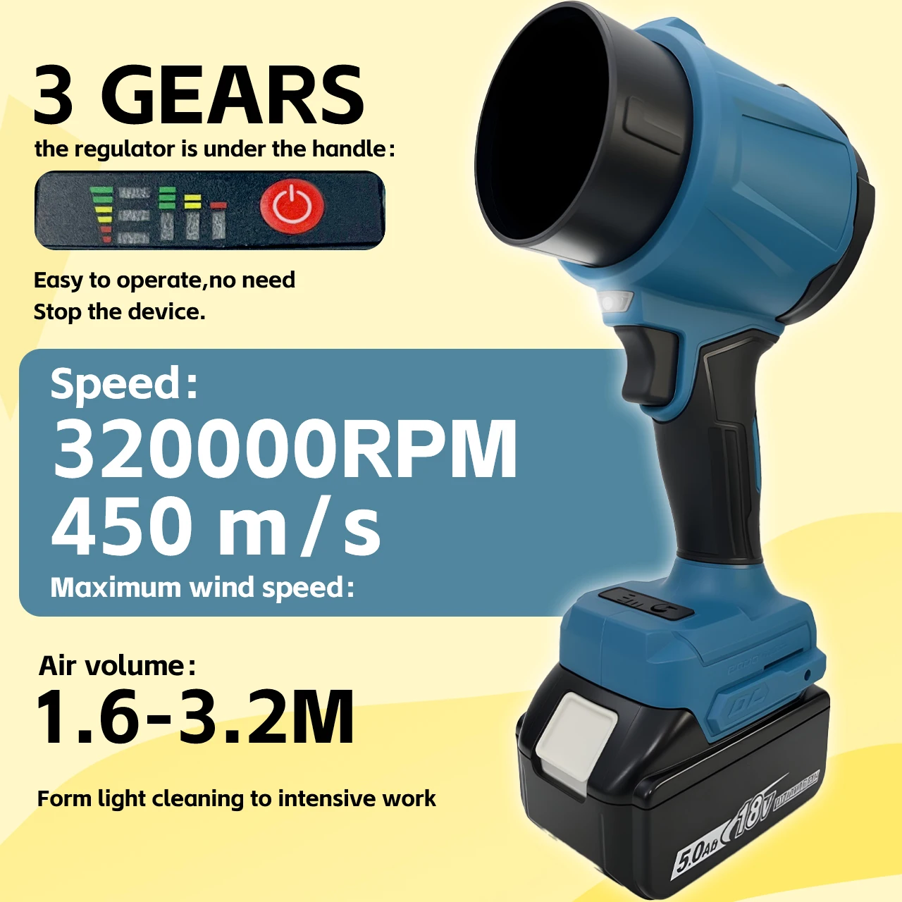 ONEVAN 3500W souffleurs d'air électriques sans brosse 300000 tr/min souffleur de feuilles sans fil portatif outils de soufflage de poussière pour broche de batterie Makita