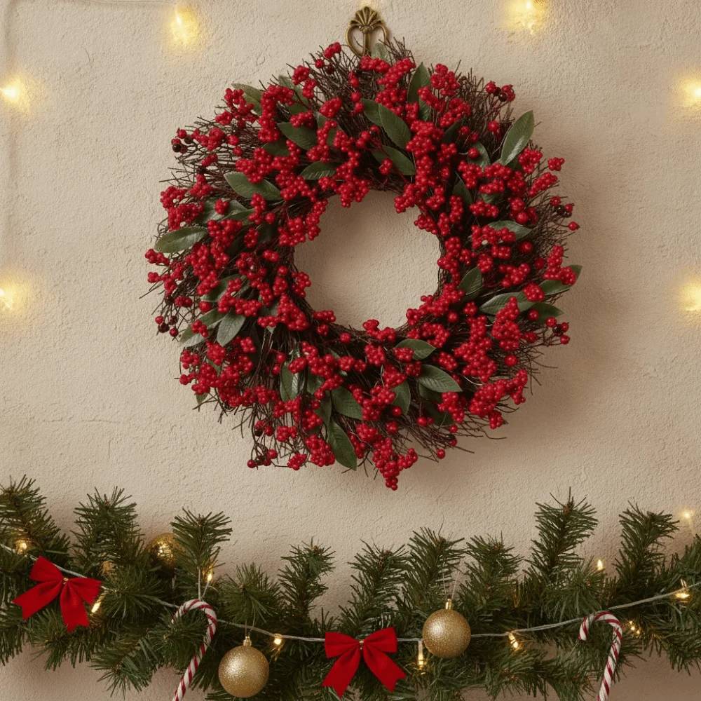 American-style Artificial Berry Holly Christmas Wreath 45 CM DIY Hanging Wreath Decoration Simulated Xmas Red Berry Garland
