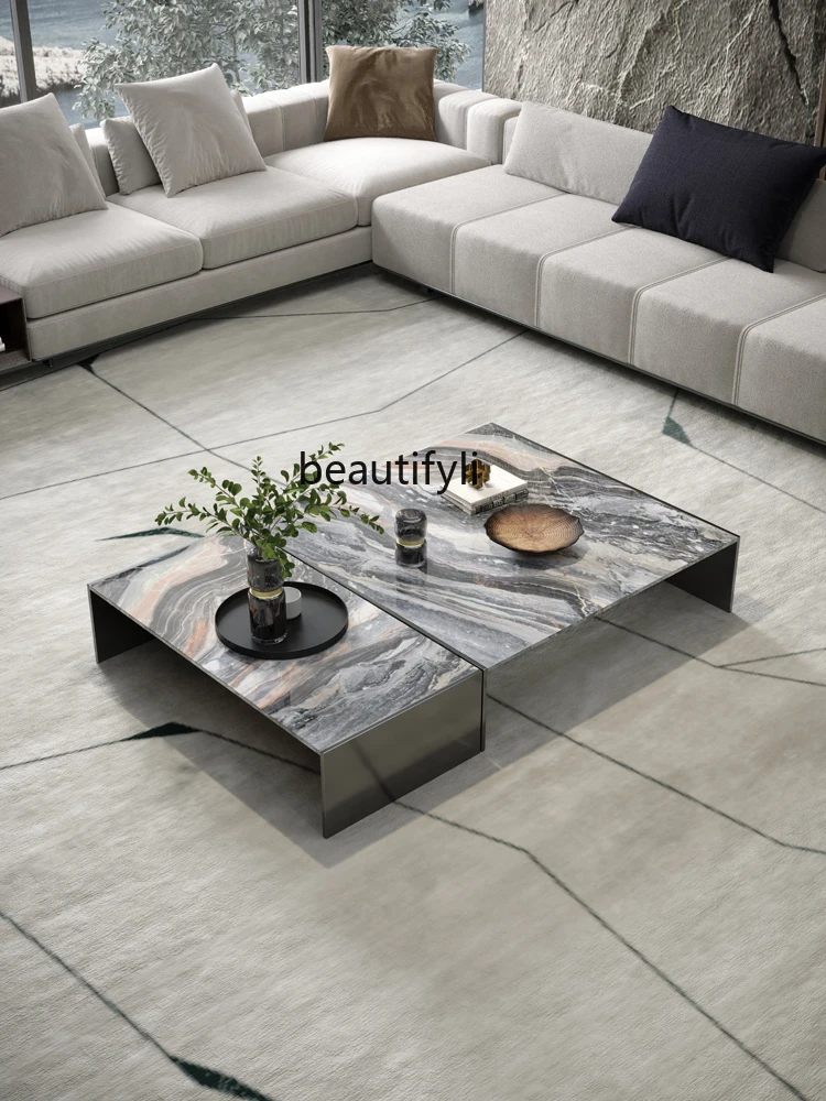 Marble Coffee Table Italian Minimalist Stainless Steel Light Luxury Modern Creative Villa Living Room Combination