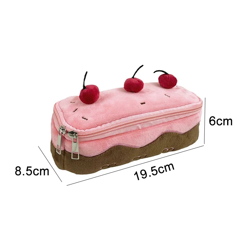 Plush Cherry Cake Pencil Case Kawaii Pencil Pouch Large Capacity Pen Storage Bags Student Pencilcase School Stationery Supplies