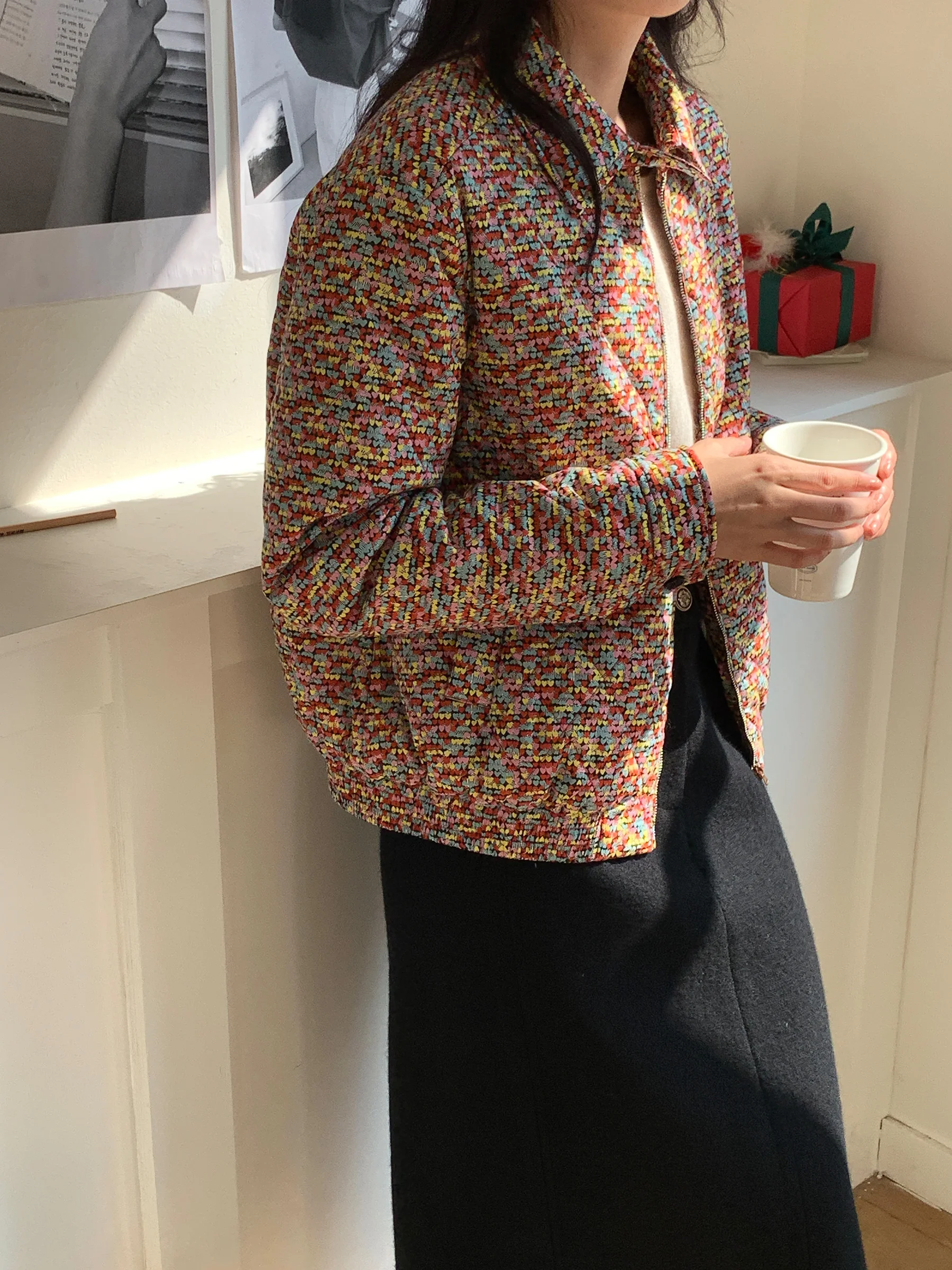 

Liber Floral Casual Cotton Jaet New Snowy Cotton Winter New Sle Ele Commute Coat Long Sve Zipper Closure Mid-Length