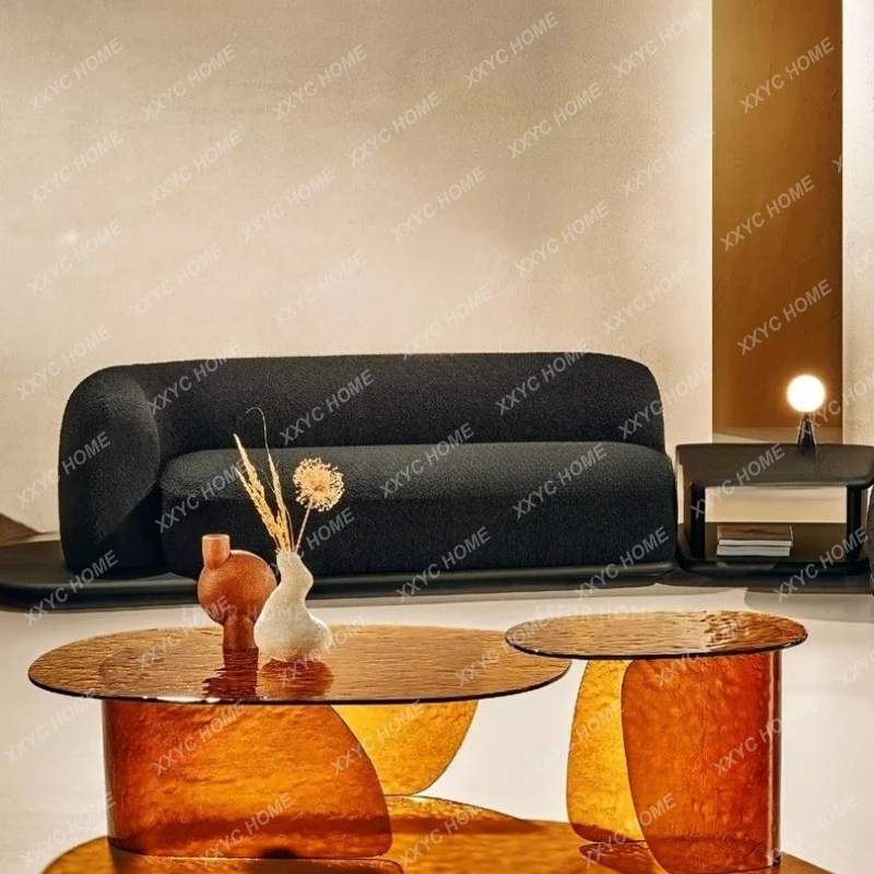 

Q Minimalist Art Glass Coffee Table Oval Living Room Home Small Apartment
