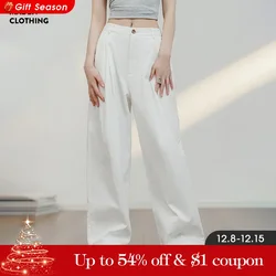 Maden White Cotton Casual Pants for Women Loose Straight Cargo Pants Versatile Wide Leg Pants Summer Streetwear Trousers