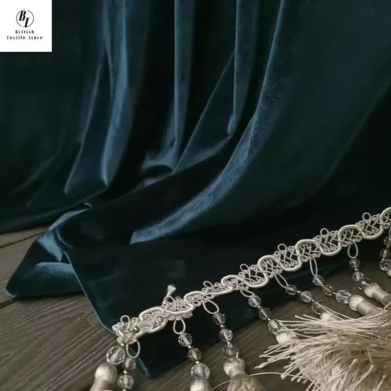 

French Velvet Blue Luxury Curtains For Living Room Bedroom Dining Partition Door Blackout Classic Decor Custom Size White Tulle