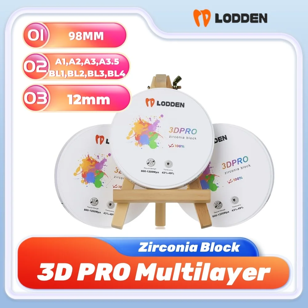 

Lodden Dental Zirconia Block 3D Pro Multilayer Vita 16 Colors for CAD CAM 98*12mm Open SystemDenture Lab Materials