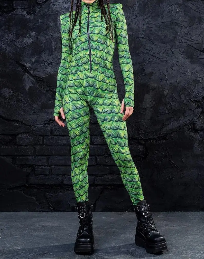 Unisex 3D-gedruckter Tier-Schlangenschädel Cosplay Slim Bodysuit Erwachsenen-Halloween-Cosplay Zirkus-Bühnenkostüm Karneval-Jumpsuit – Detail 7