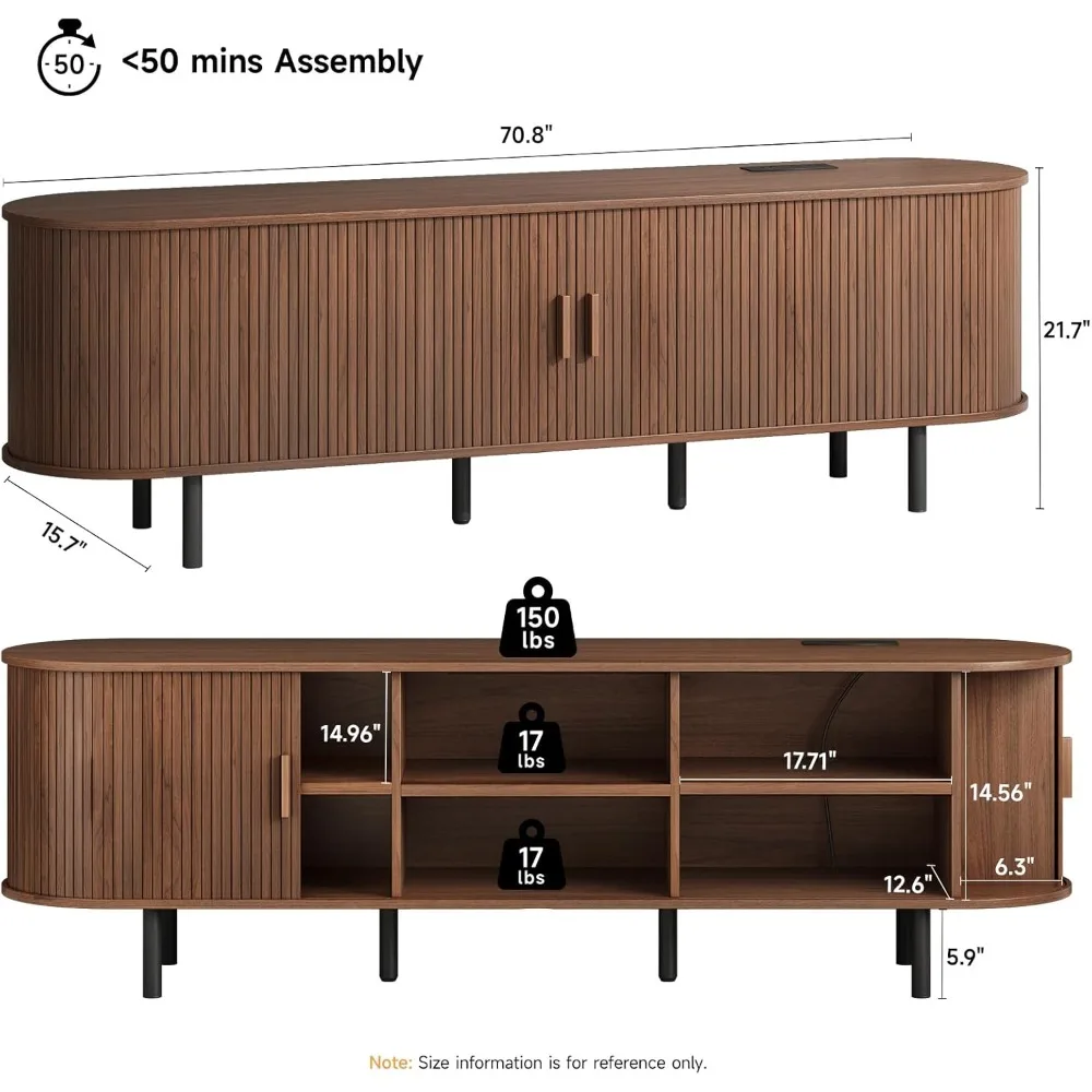 حامل تلفزيون حديث مع مخرج طاقة لأجهزة التلفاز مقاس 75 بوصة، ومركز ترفيهي يتميز بمساحة تخزين وأرفف قابلة للتعديل #2