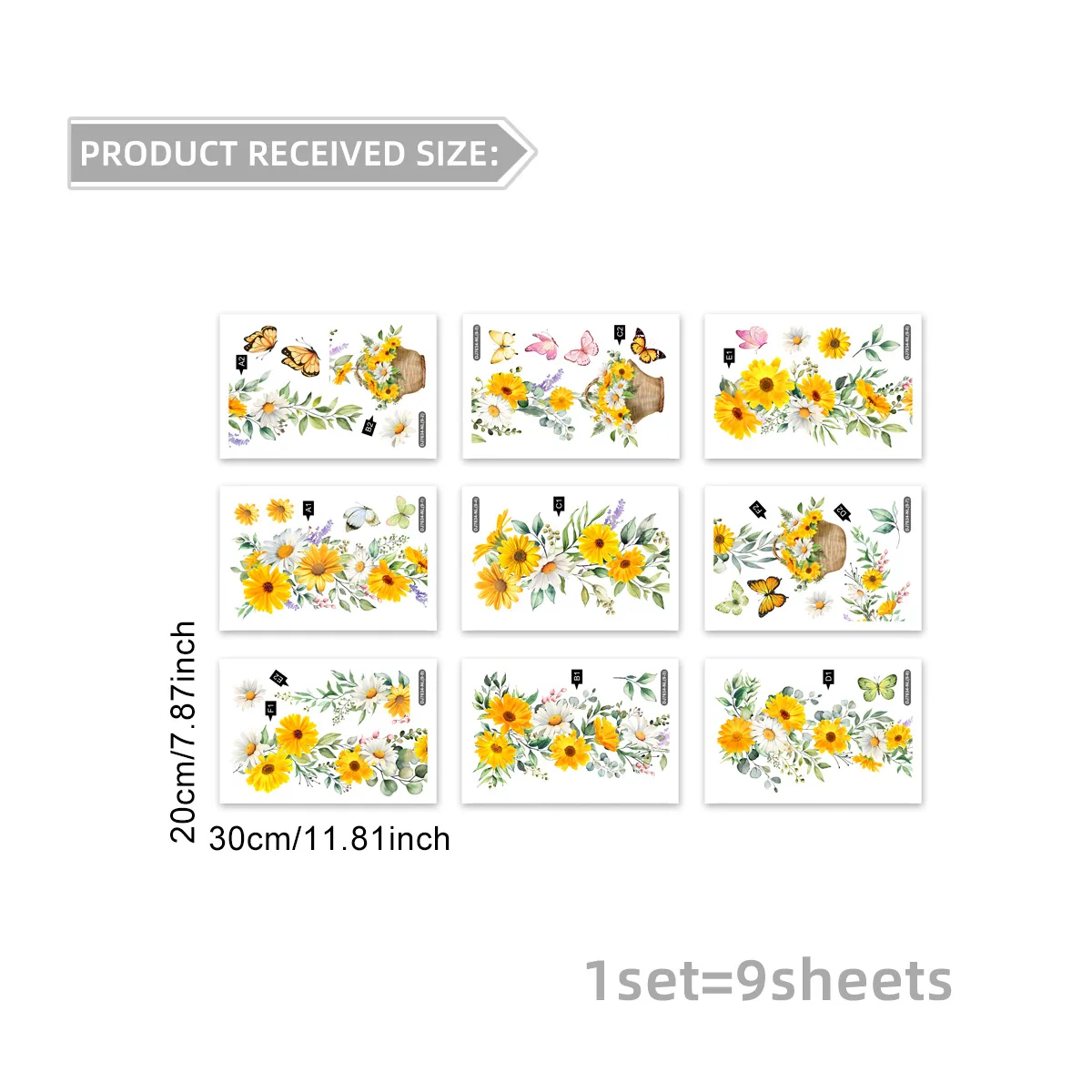 Electrostatic Decals for daisy Window Clings Multi-piece Set for daisy Floral Design Vine Pattern Multi-piece Decorative
