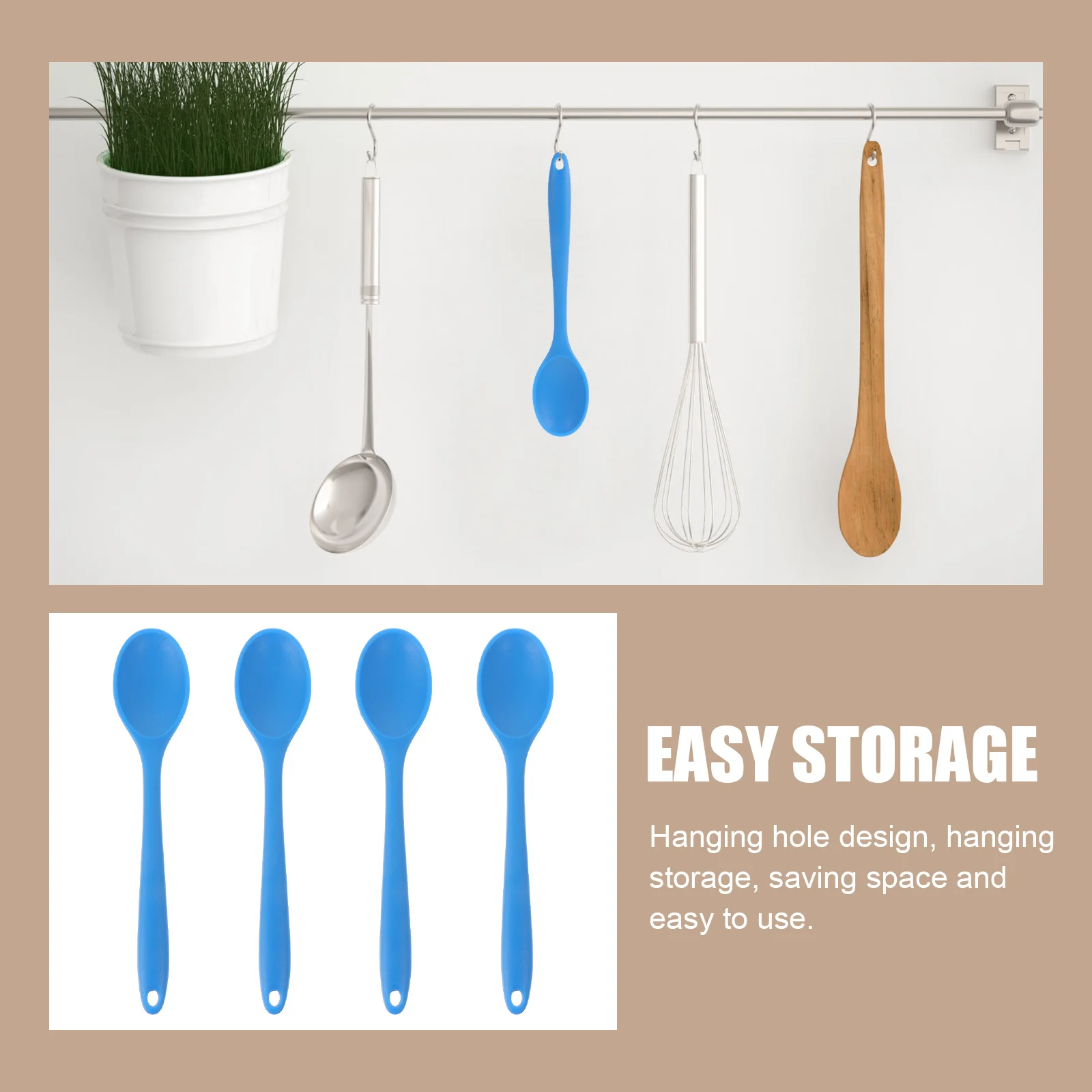 

4Pcs Kitchen Silicone Spoons Creative Design Comfortable Handle Non-Stick Mixing Spoons for Cooking Serving Utensils Set
