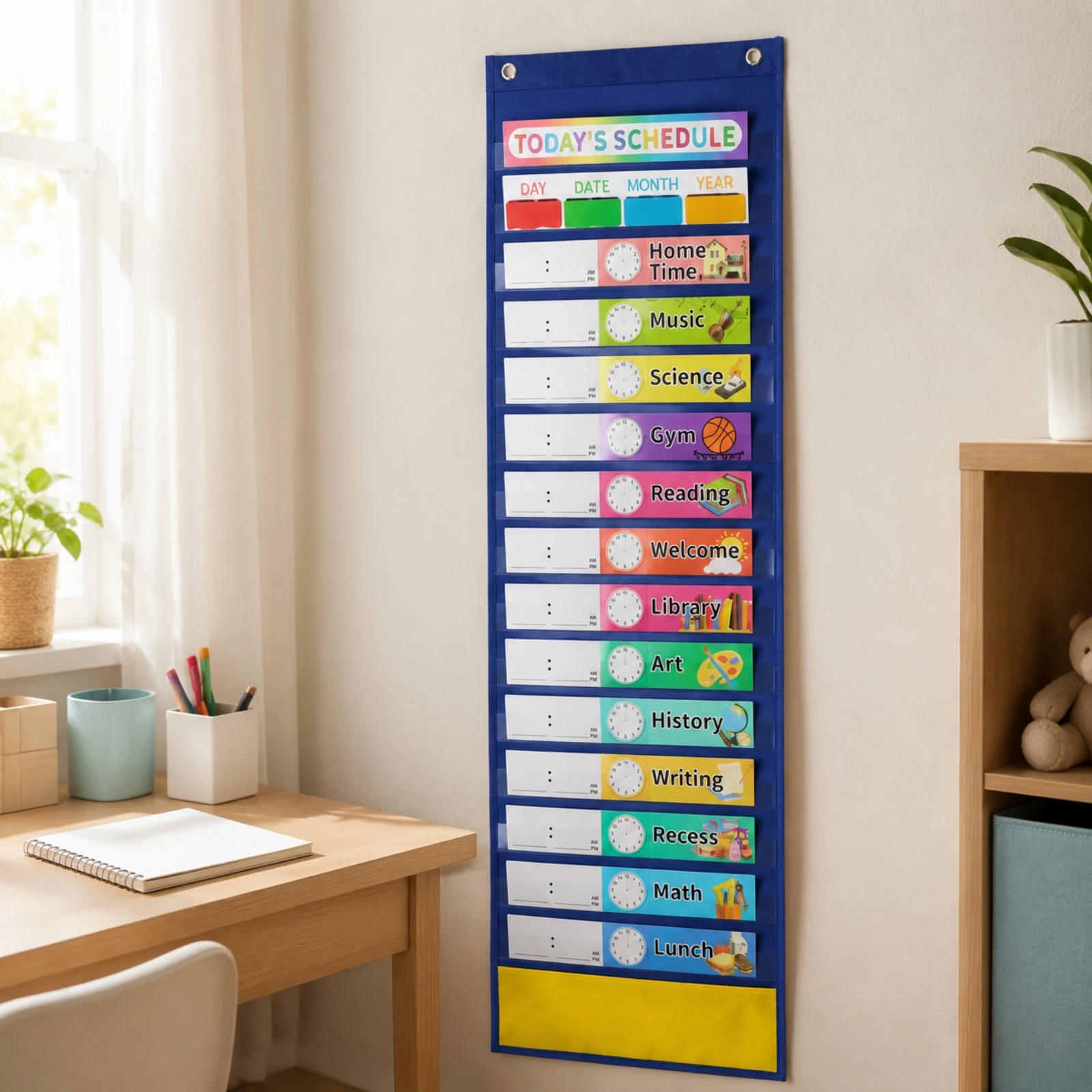 Wall-Mounted Scheduling Pocket Chart Reusable Daily Schedule Pocket Chart Interactive Wipeable for Teachers