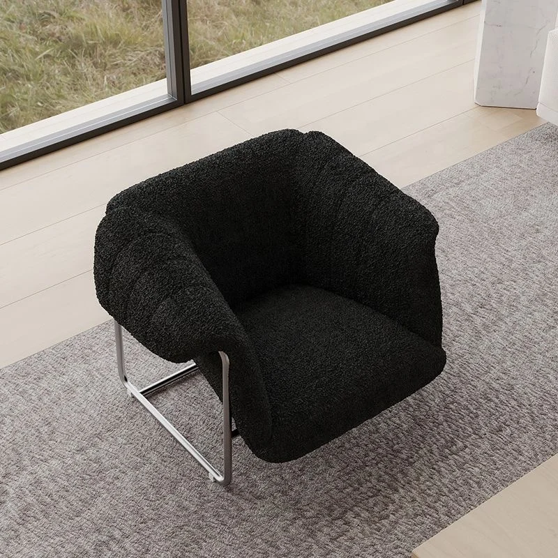 Nordic teddy fabric single sofa chair stainless steel frame with removable wool cushion lounge chair