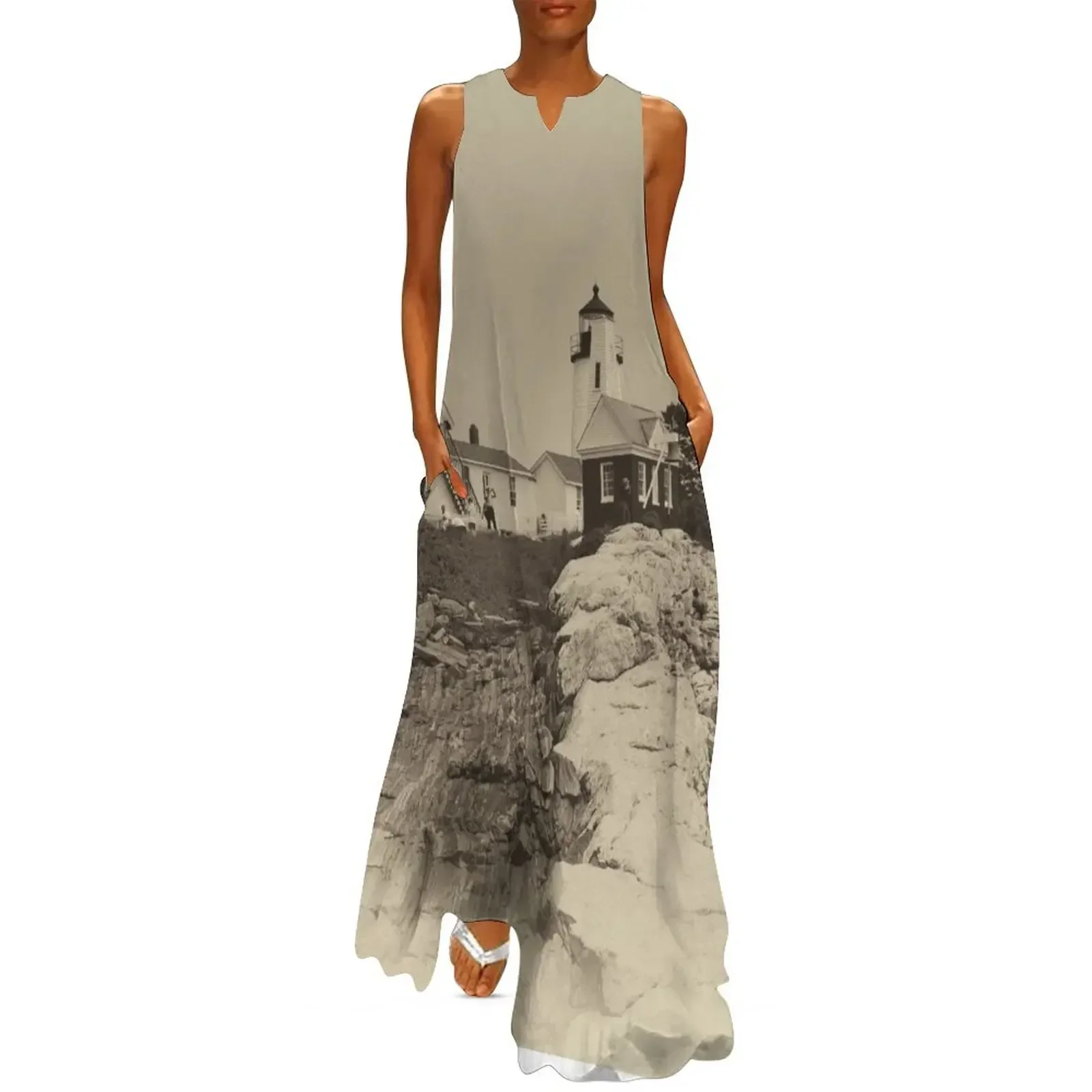 

Pemaquid Point Light House In Sepia Long Dress Woman's evening dress Dress women women dresses cute