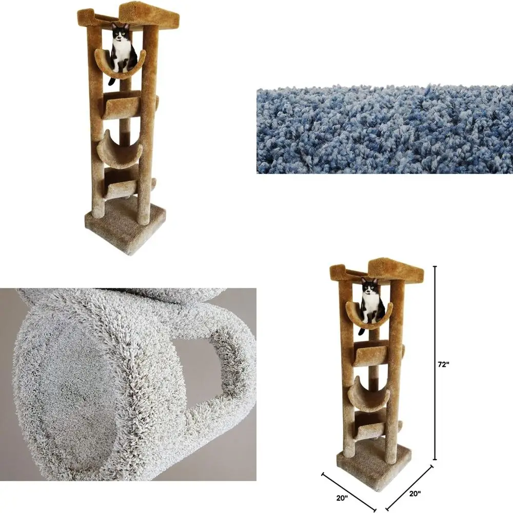 

elegant 6-foot tall solid wood cat tower in brown