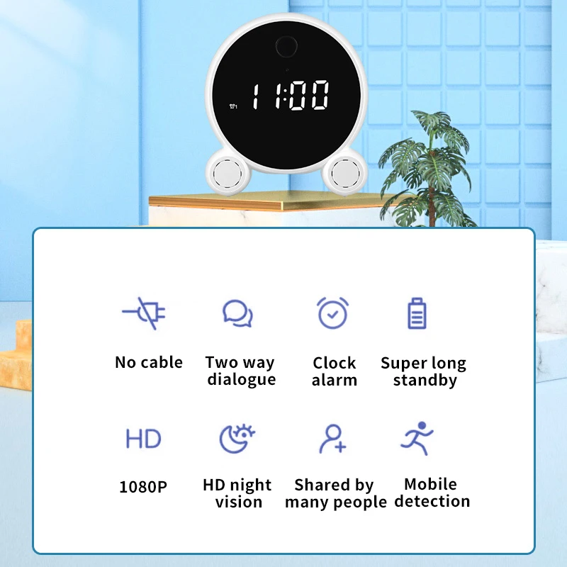 

Wi-Fi будильник с камерой HD 1080P ночного видения и датчиком движения