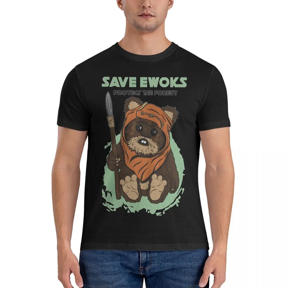 Save Men T Shirt Ewoks Vintage Tees Short Sleeve Crewneck T-Shirts 100% Cotton Printed Clothes